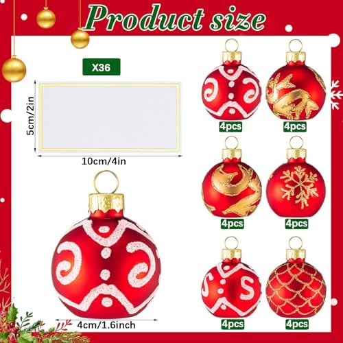Nitial 24 Pcs Christmas Ornament Place Card Holders with Name Cards for Table Setting Red Gold Glass Ornaments Table Number Name Card Holders for Xmas Party Wedding Anniversary Birthday, 1.57 Inch