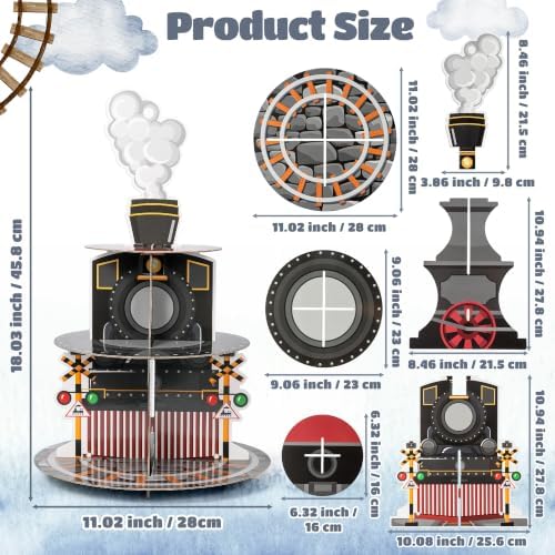 ANGOLIO Train Birthday Cupcake Stand - 3 Tiered Cardboard Dessert Towers