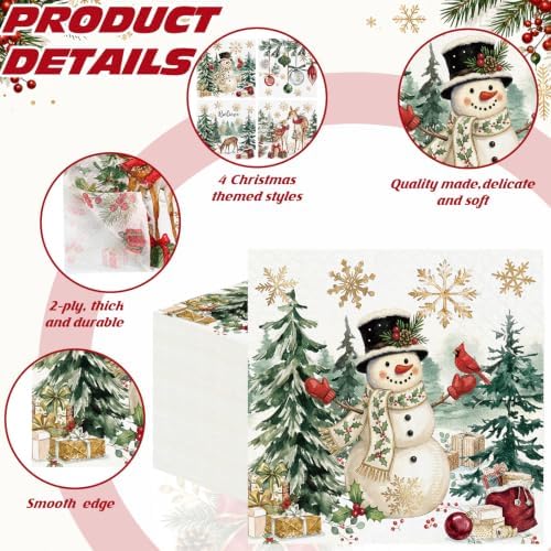 Fulmoon 100 Pcs Christmas Cocktail Paper Napkins Disposable Vivid 4 Style