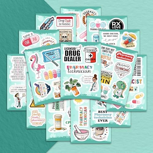100Pcs Pharmacist Stickers Funny, Pharmacy Technician Stickers for Water Bottle, Laptop - Pharmacist Gifts, Pharmacy Stickers - Gift for Women & Men