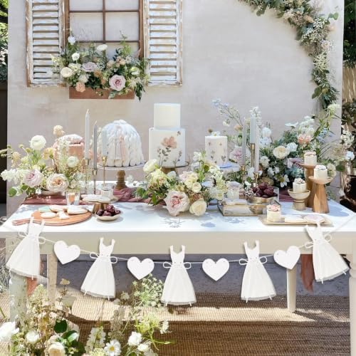 Pre-Strung White Wedding Dress Banner Sign 9.8FT, Glitter Paper