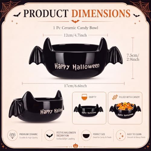 Reallnaive Halloween Candy Bowl Black Bat Ceramic Candy Dish