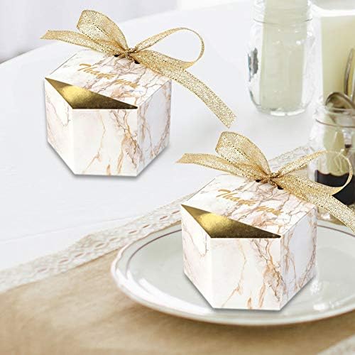 50 Pcs Wedding Favor Boxes, 3.15x1.6x2 In Wedding Gift Box for Candy, Gold