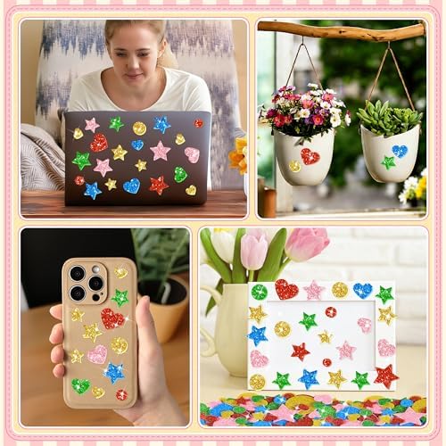 855Pcs Foam Stickers Glitter 3D Star Foam Shapes Stickers Self Adhesive Circle Star Heart Foam Stickers for DIY Crafts Scrapbooking Classroom Arts Project Home Theme Party Decor(Heart&Star&Circle)