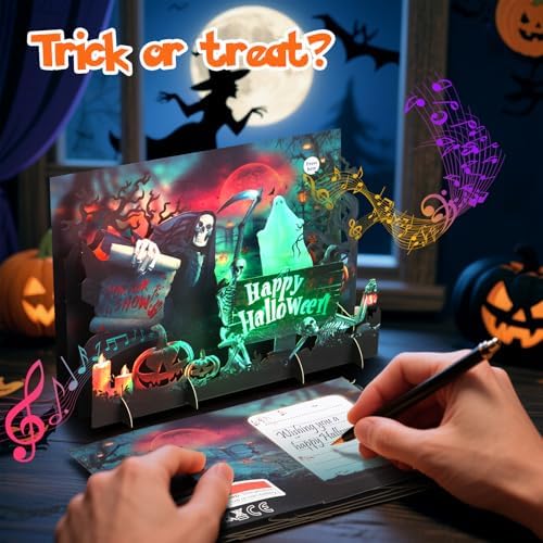 Yinqing Halloween Cards, 3D Popup Happy Halloween Card with Light Music