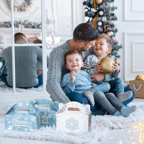 Dunzoom 24 Pcs Winter Snowflakes Boxes for Treats Goodie Cookie Winter Favor Boxes Wonderland Snowflakes Container for Holiday Wonderland Party Supplies