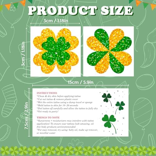 St Patricks Day Accessories - 100 PCS Shamrock Temporary Tattoos for Kids | St Patricks Day Shirt Women - Saint Patricks Day Green Gold Lucky Clover Stickers Crafts Makeup Party Favors Supplies