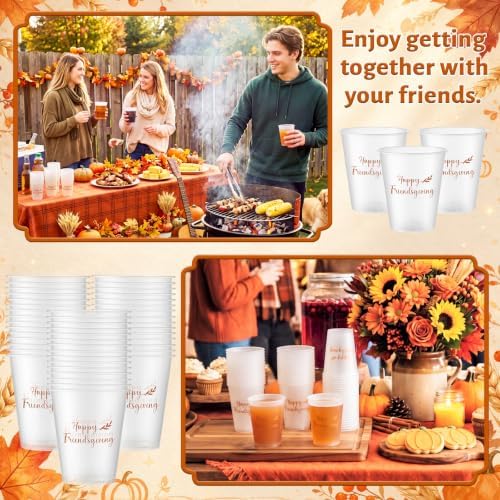 Yungyan 100 Pcs Happy Friendsgiving Frosted Plastic Cups 16oz Thanksgiving