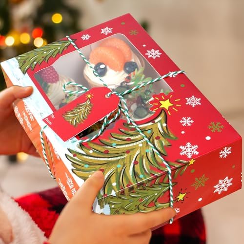 24set Christmas Cookie Boxes 8.7"x 6"x 2.7" Bakery Treat Box With Window