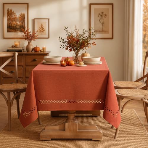 MIULEE Burnt Orange Fall Rectangle Tablecloth with Cutouts 60x104 inch