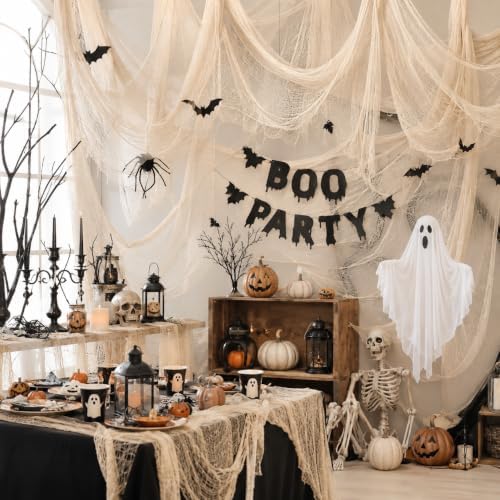 5 Pcs Beige Halloween Gauze Creepy Cloth Fabric Tapestry Decor Decorations