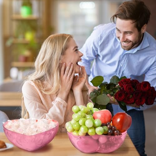 Wiwiqing 2 Pcs Heart Shape Dish 9.65 Inch Valentine Candy Bowl Dishes Plastic Love Fruit Plate Dessert Snack Salad Bowl for Home Valentine Anniversary Wedding(Pink,Heart)