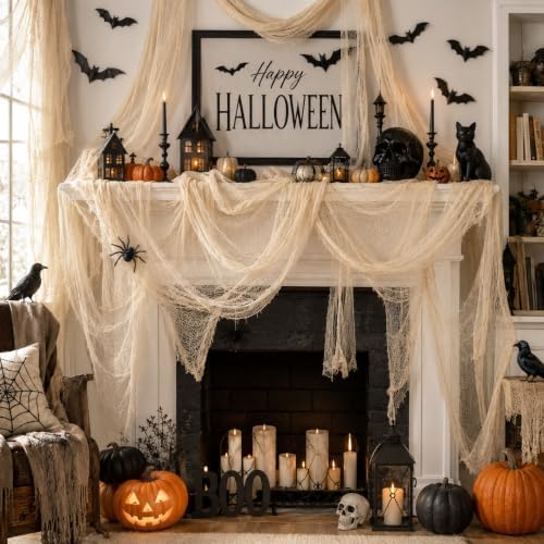 5 Pcs Beige Halloween Gauze Creepy Cloth Fabric Tapestry Decor Decorations