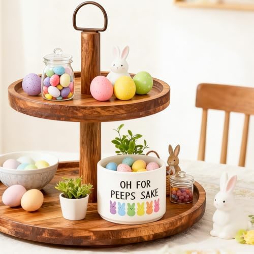 Easter Candy Dish Cauldron - Bunny Mini Ceramic Candy Bowl Tiered Tray Decor, Easter Snack Serving Bowl Table Wishes Accents for Party Birthday Home Kitchen (Oh For Peeps Sake)