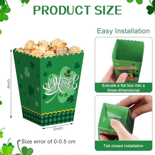 Noveread 60 Pcs Shamrock Popcorn Boxes, Green Paper Irish Treat Holders