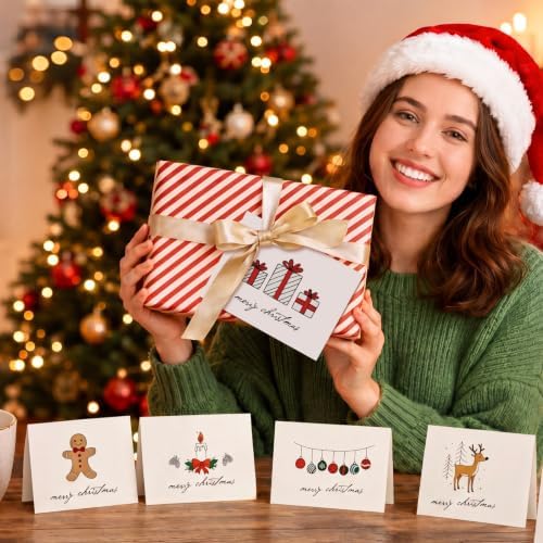 AmazingSpark 120 Pack Merry Christmas Cards with Envelope Bulk White Xmas