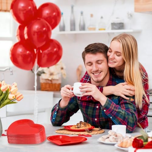 FOIMAS 24pcs Red Heart Shaped Paper Plates, Valentine's Day Plates Valentine Disposable Tableware Plate for Wedding Birthday Party Supplies