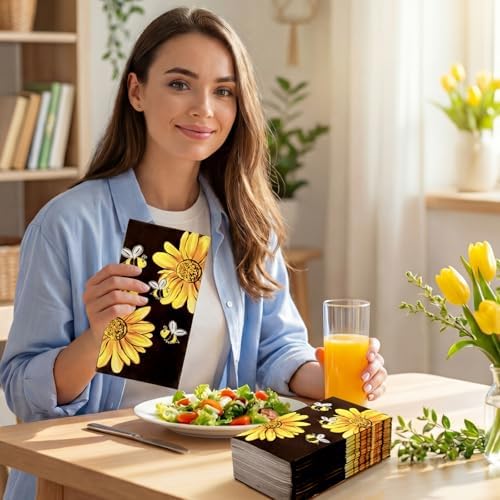 Seajan 200 Pcs Sunflower Bee Paper Guest Napkins Yellow Summer Party