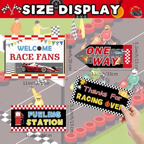 20 Pcs Race Car Party Decorations Racing Car Party Directional Signs Racing Themed Birthday Decoration Supplies for Backdrops Door Wall Yard Welcome Signs