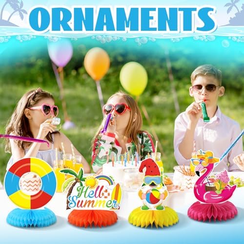 12 Pcs Summer Party Decorations Beach Honeycomb Centerpiece Summer Pool Table Topper Gnome Pineapple Flamingo Slipper Tropical Hawaii Table Centerpiece Decoration for Birthday Party Favor