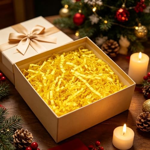Zankubom 10 LB Lemon Yellow Crinkle Cut Paper Shred Filler Great for Gift Wrapping, Basket Fillers, Birthday, Gift Wrapping, Anniversary, Halloween Thanksgiving Christmas Party Decor Filling Supplies