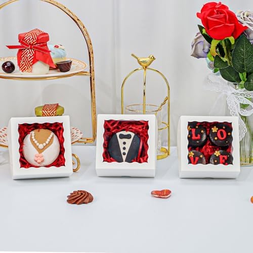 50Pack 4x4x2 Inch Cookie Boxes with Window Bakery Boxes Treat Boxes Truffle Boxes Party Wedding Favor
