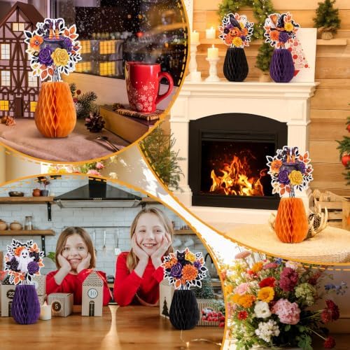 AmazingSpark 9 Pcs Halloween Paper Honeycomb Centerpieces Ghost Table Decor