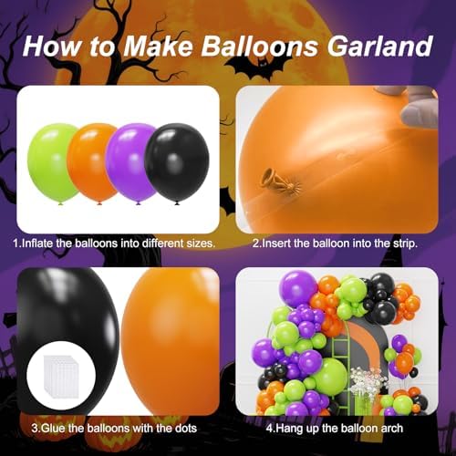 Halloween Balloons Arch Kit, 131pcs Black Purple Orange Green Balloons