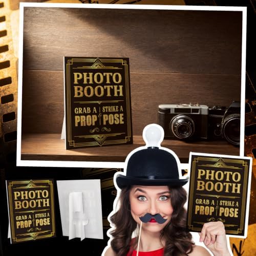 Briwooody Roaring 20's Photo Booth Sign 1920s with Stand Retro Background
