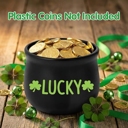St Patrick’s Day Candy Dish Cauldron - Pot O’ Gold Mini Ceramic Bowl Snack Serving Tiered Tray Decoration (Green Lucky)