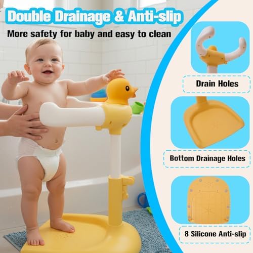 Baby Shower Stand for 𝐁𝐚𝐛𝐢𝐞𝐬 𝟔 𝐌𝐨𝐧𝐭𝐡𝐬 & 𝐔𝐩 - Safety & Non-Slip for Baby Standing Support, Adjustable Heigh with Babe Bath Stand, Toddler Shower Support with 55 Lbs Capacity