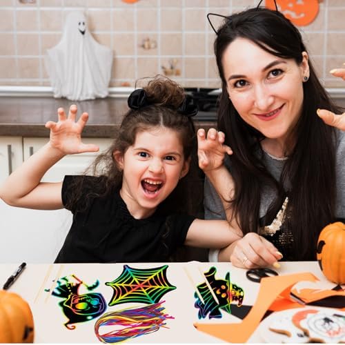 48 Pcs Halloween Scratch Art Crafts for Kids, Rainbow Scratch Art Cards Kit