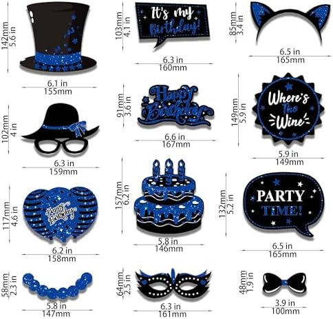 38 Pcs Birthday Photo Booth Props Kit with Frame, Happy Birthday Party Favors Supplies Bday Party Decorations Set for Girls Women Really Glitter Selfie Paper Party Supplies (Blue)