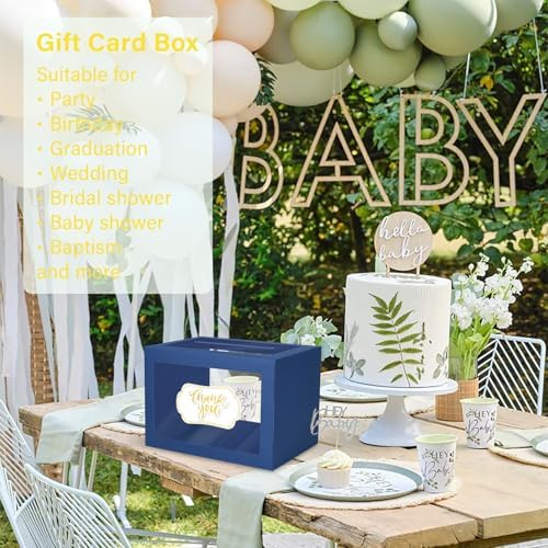 Navy Blue Gift Card Box for Party with 6 Cards, Clear Window
