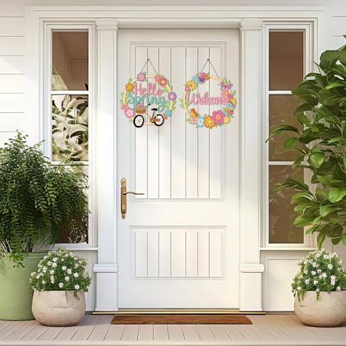 Sereliy 24 Pcs Spring Coloring Wreath Crafts, Color Your Own Flower Crafts, DIY Paper Wreath for Spring Home Activities Games. (Spring.24)