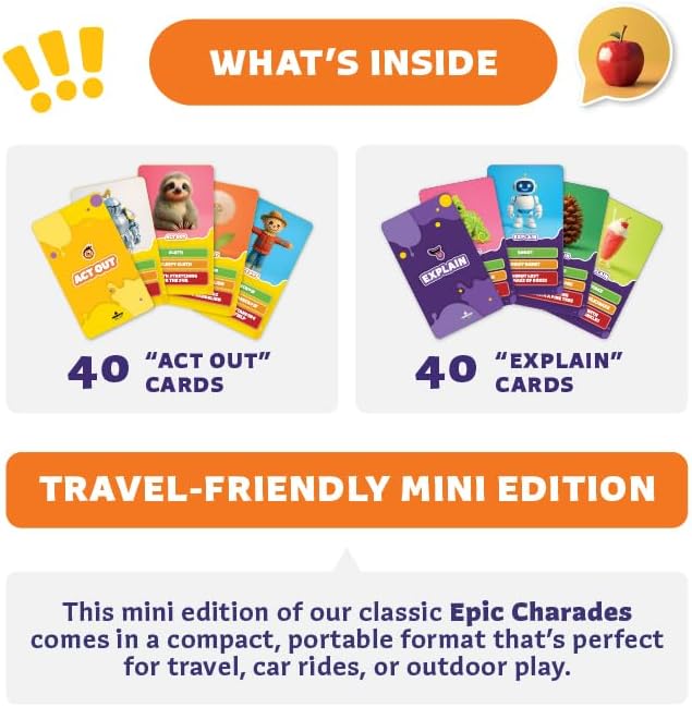 Clever Fox Play Epic Charades Mini Game for Kids Ages 6+, Travel Card Game