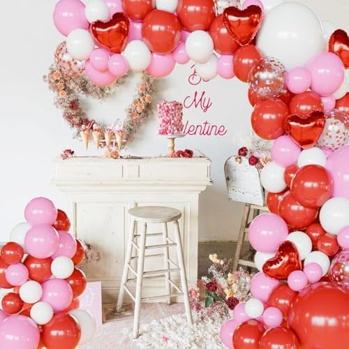 Red and Pink Valentine's Day Balloons Arch Kit Garland, 131Pcs Pink and Red Balloons Arch Different Size for Girls Anniversary Birthday Wedding Valentines Day Party
