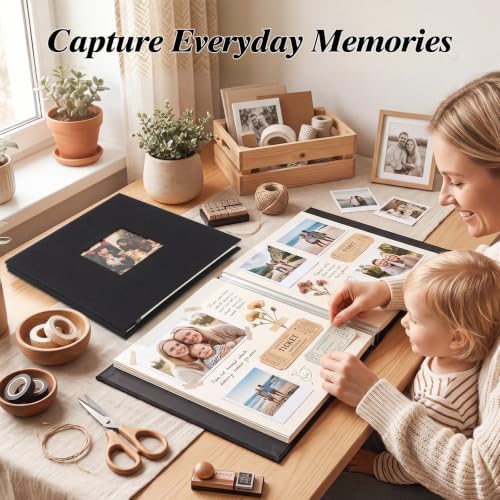 Self Adhesive Scrapbook Album, 11 × 10.6 Inch, Black Linen Cover