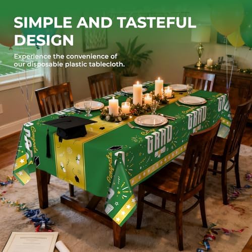 6 Pack Disposable Plastic Tablecloth 54" x 108" Green Class of 2026 Grad Party Table Cloths Disposable for 6 to 8 Foot Tables Graduation Party Indoor or Outdoor (Graduation Green)