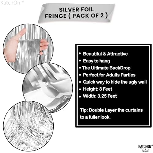 KatchOn 2Pcs Silver Fringe Backdrop 3.25x8ft Bachelorette Party Decorations