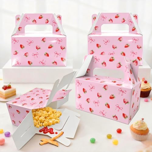 12 Pack Pink Strawberry Party Favor Boxes, Sweet Treat Boxes for Girls
