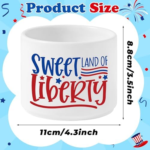 Patriotic 4th of July Candy Dish, Independence Day Mini Ceramic Candy Bowl Tiered Tray Centerpiece Decor, Snack Serving Table Wishes Accents for Party Home Kitchen (Sweet Land of Liberty)