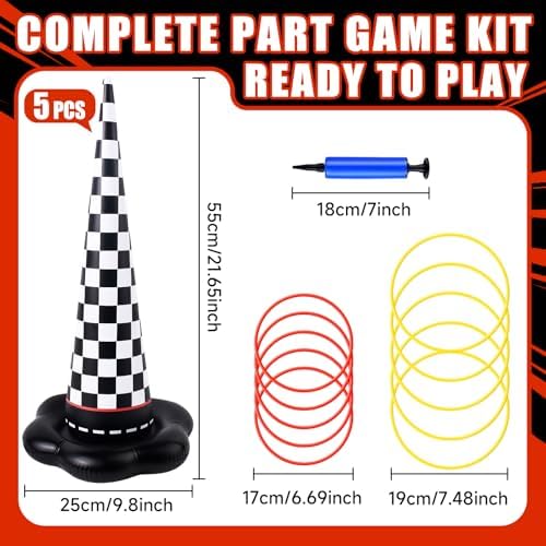 5 Pack Inflatable Race Car Ring Toss Game, Birthday Party Games for Kids