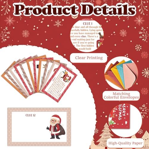 Christmas Scavenger Hunt Game, Xmas Games for Family Treasure Riddle Hunt Cards Game Activities, Winter Christmas Eve New Year Holiday Indoor Outdoor Party Games Supplies, Xmas Gifts for Adults, 03