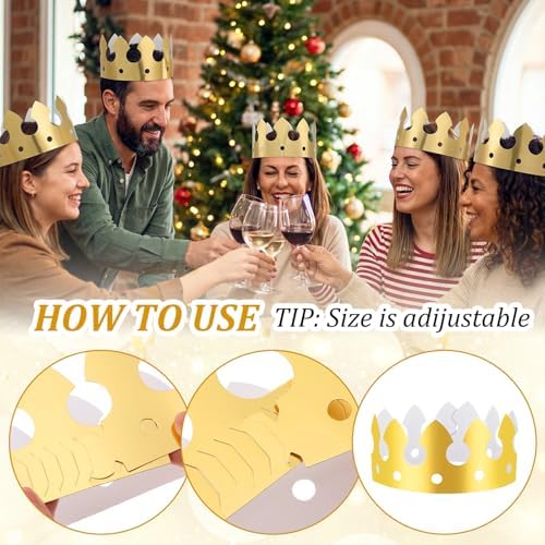 200pcs Gold Paper Crowns Bulk,Classic Style King Crown Princess Hats