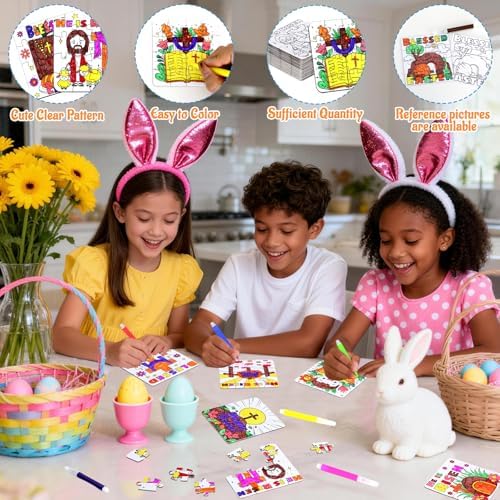 24Pcs Christian Easter Crafts for Kids Ages 4-8, Religious Easter Puzzle Jesus He Is Risen, Bible Jigsaw Arts Gifts for Classroom DIY Activity, Basket Stuffers, Spring Party Favors, Coloring Game Bulk