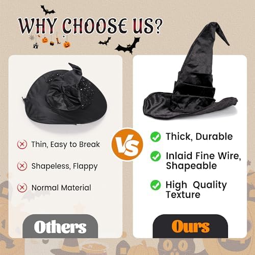 Ibeauti Witch Hat Women Large Ruched Halloween Witch Hat Costume Accessory for Party