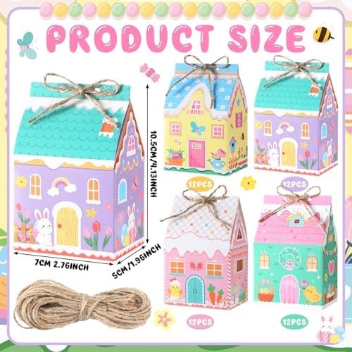 Zhanmai 48 Pcs Easter Treat Boxes Candy Mini Rabbit Egg House Favor Box Easter Party Paperboard Gift Boxes for Holiday Party Treat Cookie Goodie Snack Gift Packaging