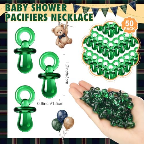 Thyle 51 Pcs Blue Green Tartan Plaid Baby Shower Games We Can Bearly Wait Pacifier Hunt Include Hunt Sign and 50 Acrylic Pacifiers for Baby Shower Game Decoration Gift Sets Gender Reveal Party Decor