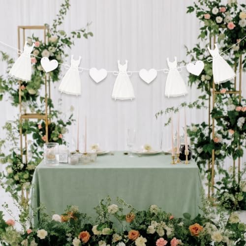 Pre-Strung White Wedding Dress Banner Sign 9.8FT, Glitter Paper